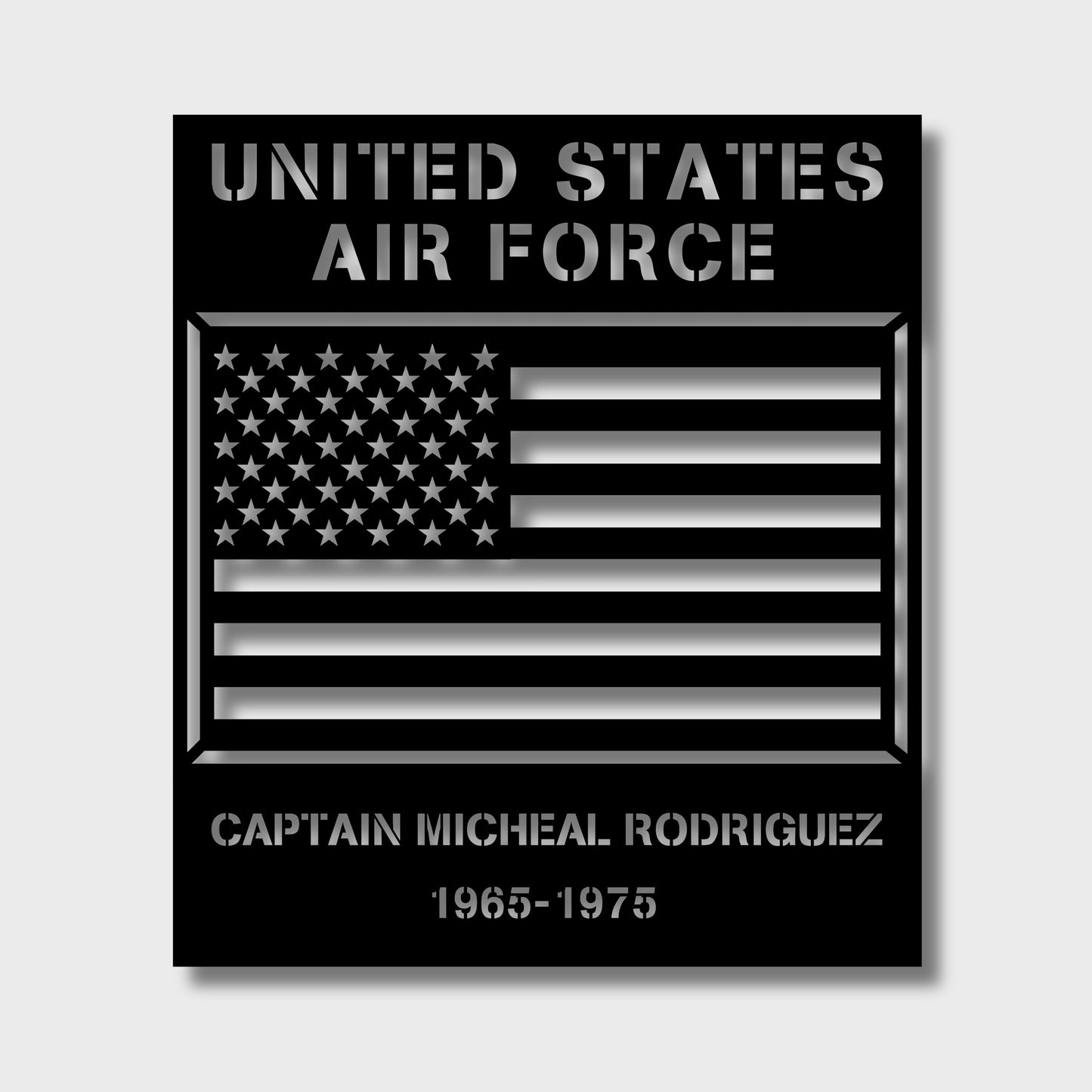 PERSONALIZED AMERICAN FLAG WITH SERVICE DATES STEEL WALL SIGN