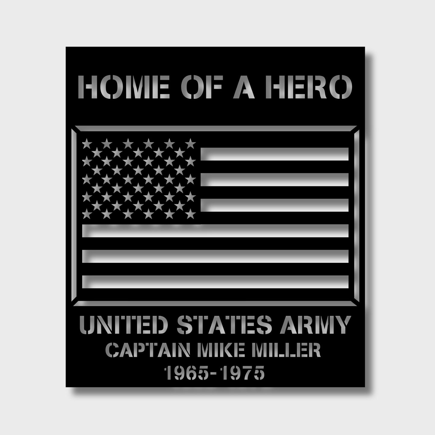HOME OF A HERO PERSONALIZED AMERICAN FLAG STEEL WALL SIGN